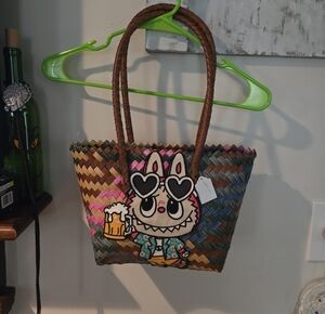 Woven Multi-Color Straw Tote with Patch